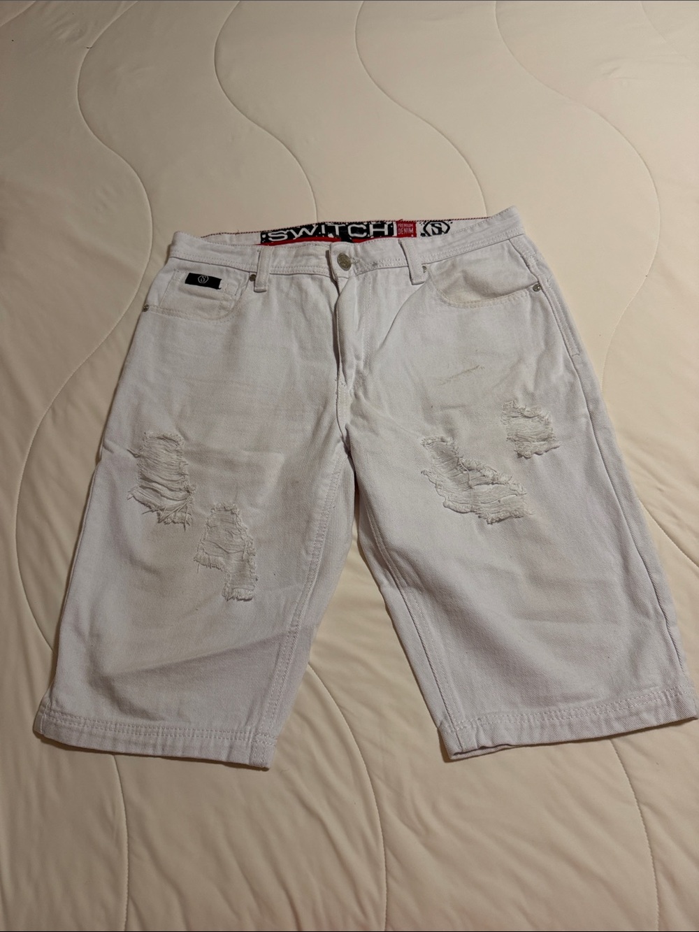 Men's White Distressed Denim Jean Shorts by Switch